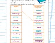 Spelling patterns: the suffix -ology matching puzzle