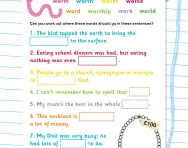 Spelling patterns: ‘or’ representing the /er/ sound worksheet