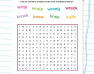 Wordssearch with silent letters w and k