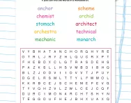Spelling patterns wordsearch: words containing 'ch' as a /k/ sound