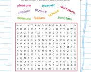 Spelling patterns wordsearch: words ending -sure / -ture