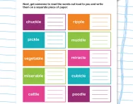Spelling words ending in -le worksheet