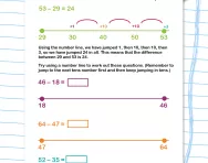Subtracting two-digit numbers on a number line worksheet