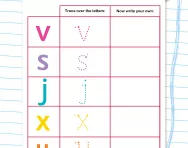 The letters j, v, w, x and y worksheet