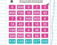 Three-digit place value matching cards