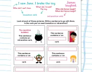 Transitive and intransitive verbs: writing sentences worksheet