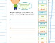 Using high frequency words in sentences worksheets