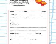 Write a party invitation worksheet