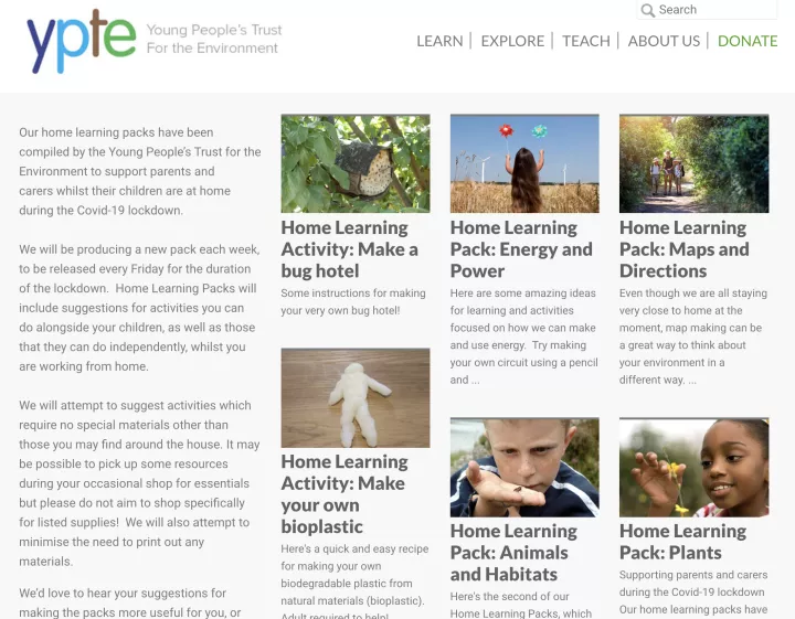 Home Learning Packs from the Young People’s Trust for the Environment