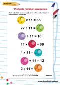 11 times table number sentences worksheet 11 times table number sentences worksheet