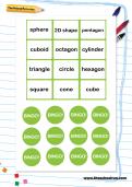 2D and 3D shape bingo worksheet 2D and 3D shape bingo worksheet