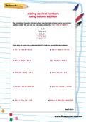 Adding decimal numbers using column addition worksheet Adding decimal numbers using column addition worksheet
