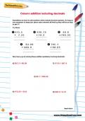 Column addition including decimals worksheet Column addition including decimals worksheet