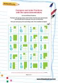 Compare and order fractions with the same denominators worksheet Compare and order fractions with the same denominators worksheet