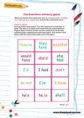 Contractions memory game worksheet Contractions memory game worksheet