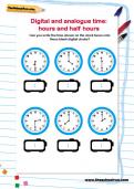 Digital and analogue time: hours and half hours worksheet Digital and analogue time: hours and half hours worksheet