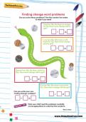 Finding change word problems worksheet Finding change word problems worksheet