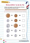 Money addition: 1p, 2p, 5p, 10p worksheet Money addition: 1p, 2p, 5p, 10p worksheet