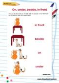 on, under, beside, in front worksheet On, under, beside, in front worksheet