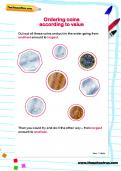 Ordering coins according to value worksheet Ordering coins according to value worksheet