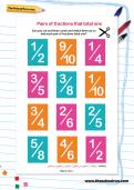 Pairs of fractions that total one worksheet Pairs of fractions that total one worksheet