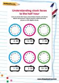 Understanding clock faces to the half hour worksheet Understanding clock faces to the half hour worksheet