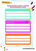 Using question marks, commas and exclamation marks worksheet Using question marks, commas and exclamation marks worksheet
