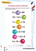 10 times table number sentences worksheet