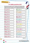 11 times table practice drill worksheet