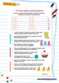 12 times table word problems worksheet