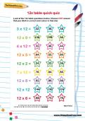 12 times table quick quiz worksheet