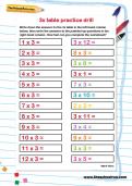 3 times table practice drill worksheet