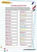 4 times table practice drill worksheet