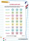 4 times table quick quiz worksheet