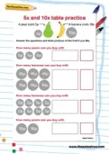 5x and 10x table practice worksheet