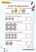 5x and 10x table practice worksheet