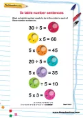 5 times table number sentences worksheet