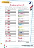 8 times table practice drill worksheet