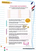 9 times table word problems worksheet