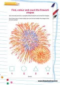Find, colour and count the firework shapes
