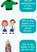Recognising percentage equivalents of a quarter a half and three quarters tutorial