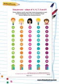 Sequences – steps of 4, 6, 7, 8 and 9 worksheet