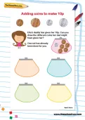 Adding coins to make 10p worksheet
