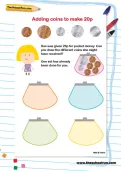 Adding coins to make 20p worksheet