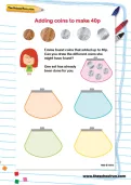 Adding coins to make 40p worksheet