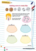 Adding coins to make 50p worksheet