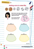 Adding coins to make 60p worksheet