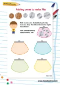 Adding coins to make 70p worksheet