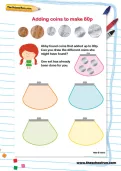 Adding coins to make 80p worksheet