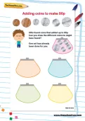 Adding coins to make 90p worksheet